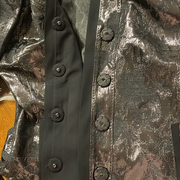 ELIE TAHARI Tessa jacket wool metallic black shinny snap front down scoop neck 4 - Picture 7 of 17